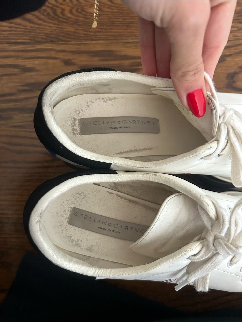 Stella McCartney White Platform Lace-Up Sneakers with Red Heart Accents - Picture 3 of 9